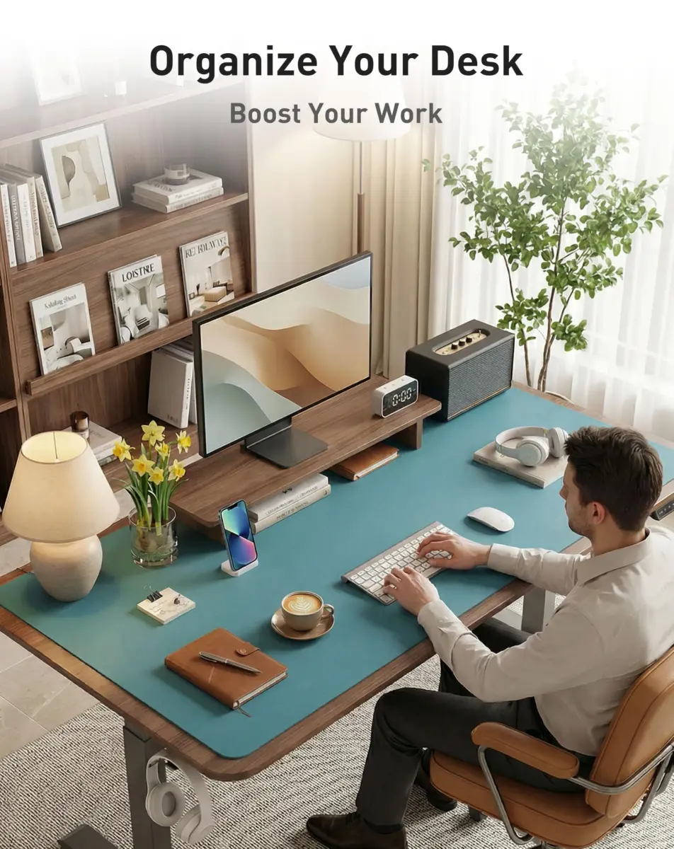 Aothia Faux Leather Desk Mat 102cm x 61cm (40" x 24") | Smooth PU Leather Writing Surface for Office and Home - view 3