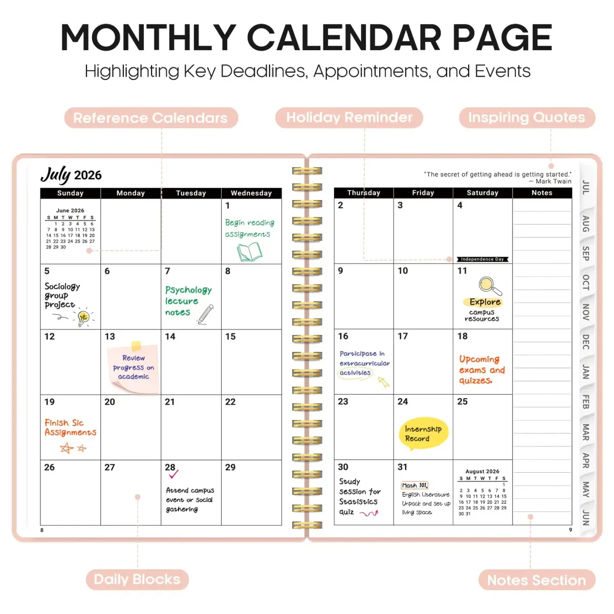 Taja 2026-2027 Academic Planner 8.5" x 11" (21.6 x 27.9 cm) | Weekly & Monthly Planning Agenda with Tabs - view 2