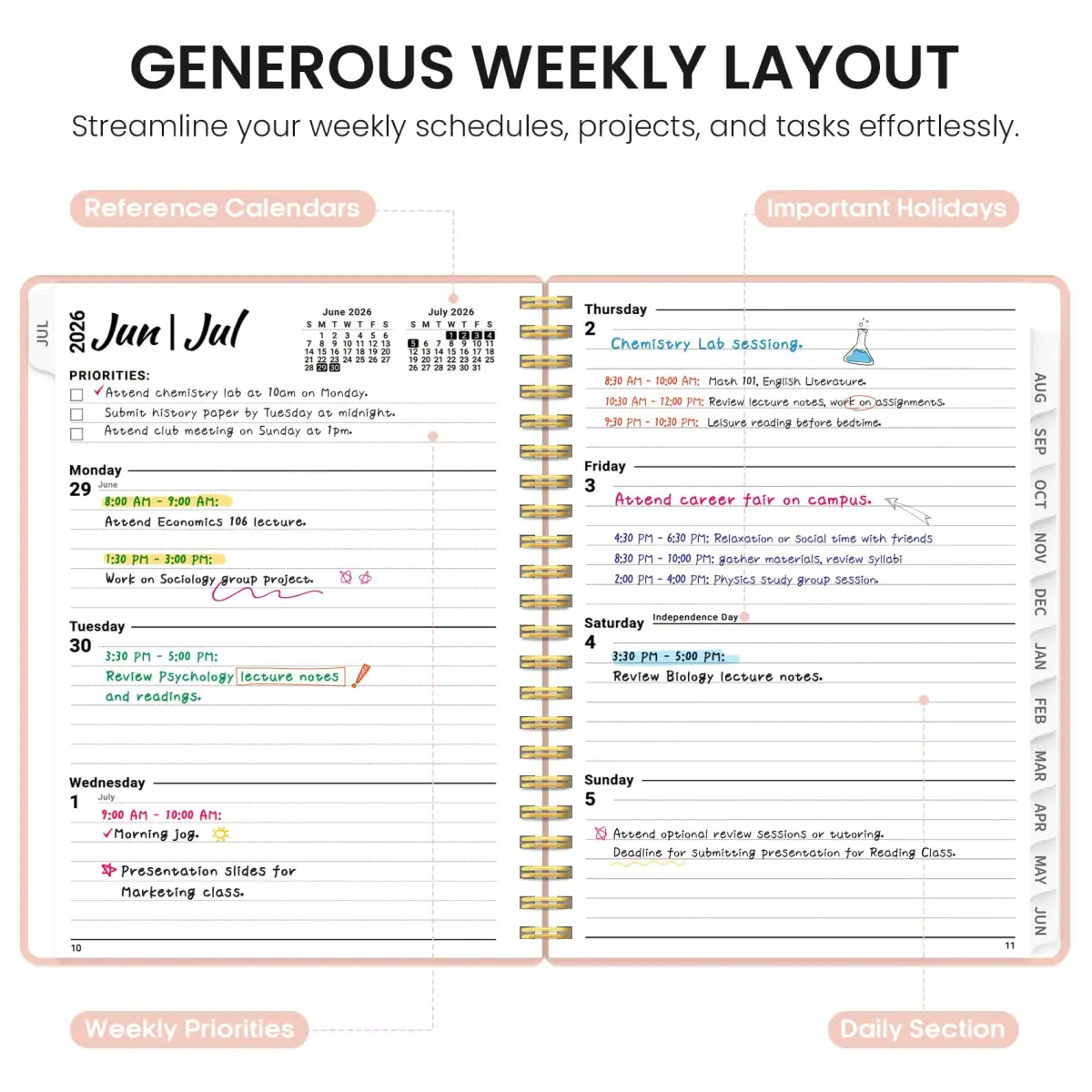 Taja 2026-2027 Academic Planner 8.5" x 11" (21.6 x 27.9 cm) | Weekly & Monthly Planning Agenda with Tabs - view 3