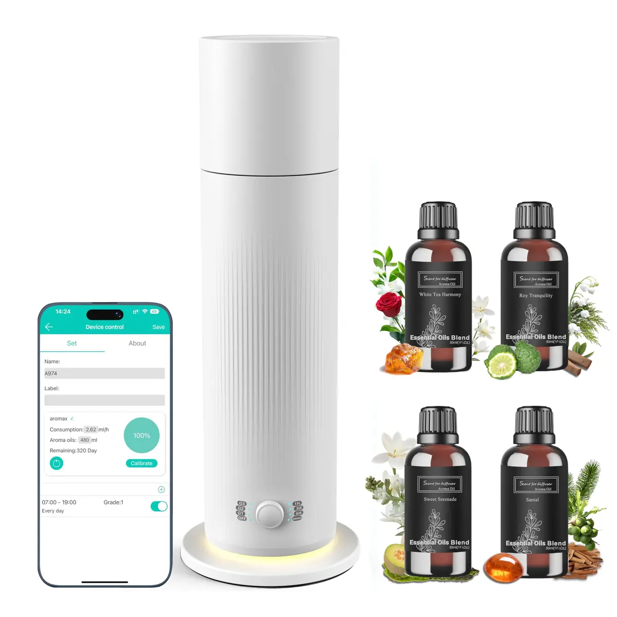 BAIESHIJI Waterless Essential Oil Diffuser 4x30ml | Large 1000 sq.ft Coverage, Hotel-Inspired Fragrance, Quiet & Pet Safe - main product image
