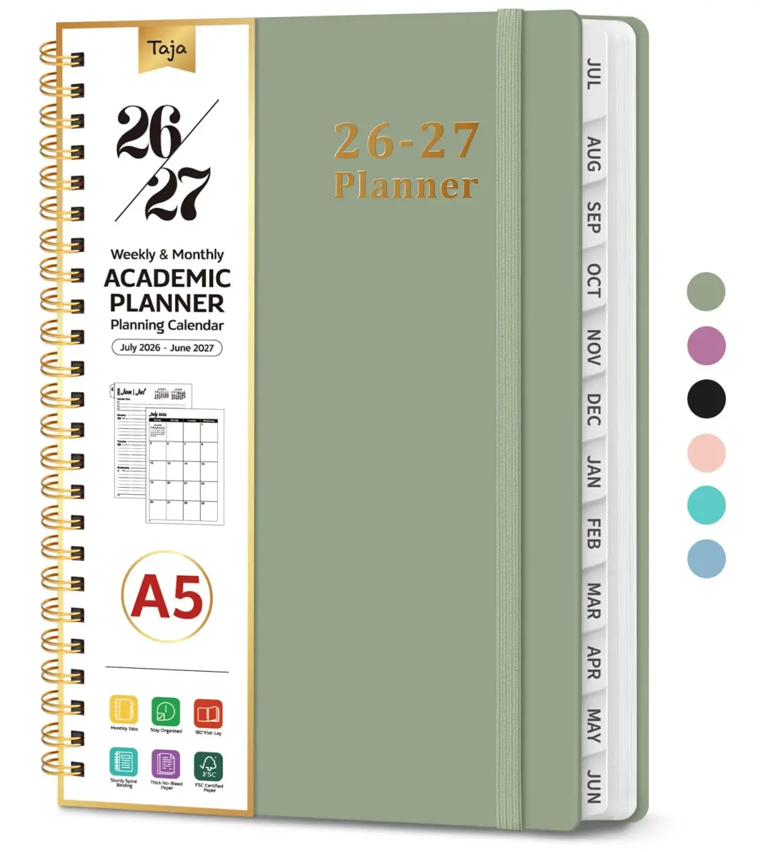 Taja Planner 2026-2027 Academic Planner 6.3" x 8.5" (16.0 cm x 21.6 cm) | Weekly & Monthly Planning for Students & Professionals - main product image