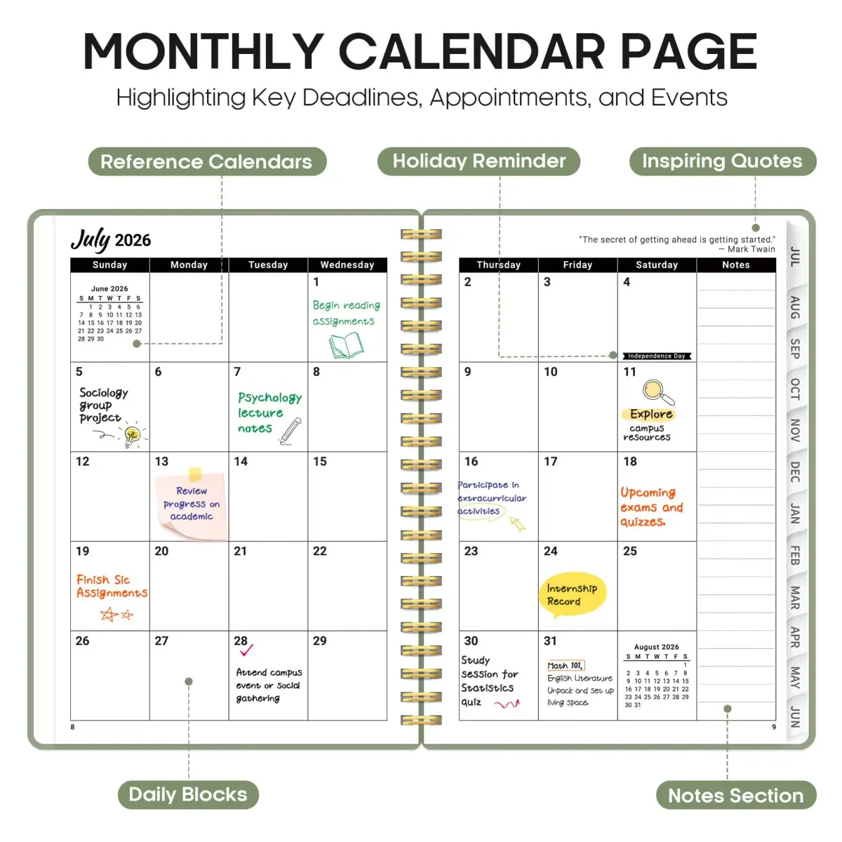 Taja Planner 2026-2027 Academic Planner 6.3" x 8.5" (16.0 cm x 21.6 cm) | Weekly & Monthly Planning for Students & Professionals - view 2