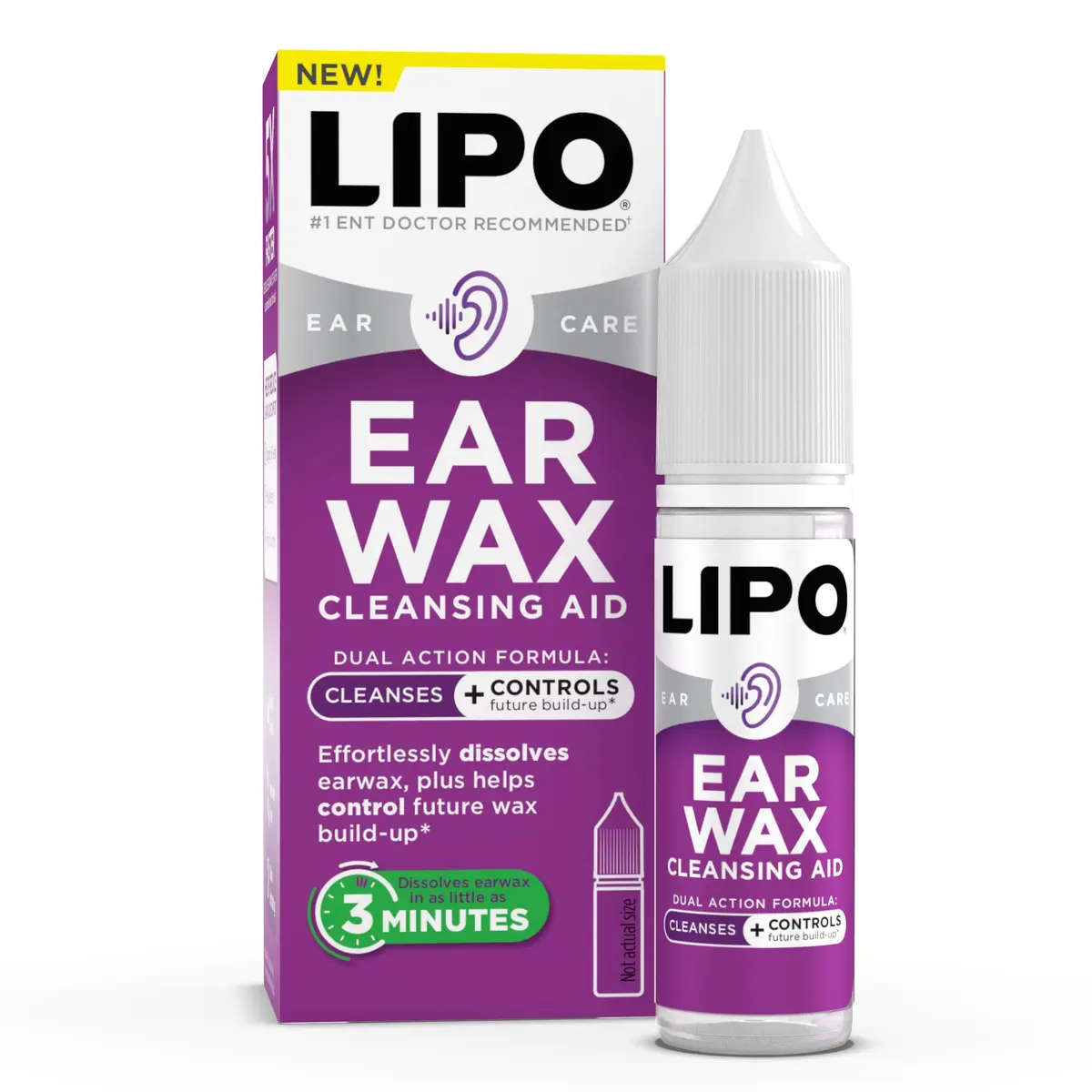 LIPO Earwax Removal Drops 0.5 fl oz | Gentle, peroxide-free ear cleaning support for clogged ears - main product image