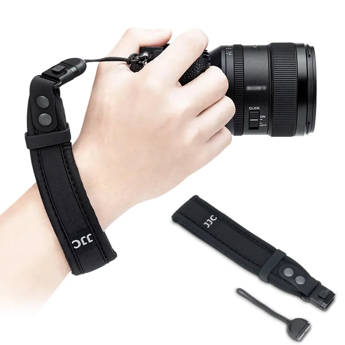 Kiorafoto Upgraded Quick Release Soft Neoprene Camera Hand Strap with Adjustable Silicone Ring | Black - main product image