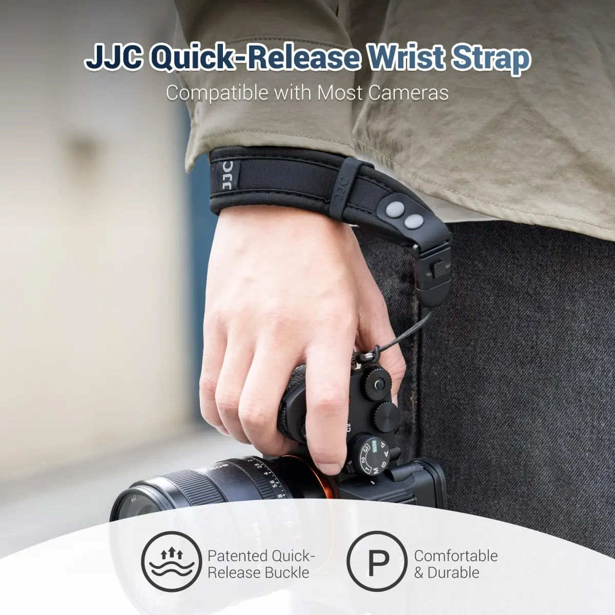 Kiorafoto Upgraded Quick Release Soft Neoprene Camera Hand Strap with Adjustable Silicone Ring | Black - view 8