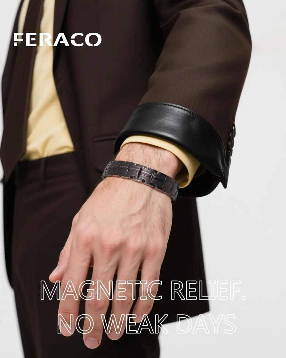 Feraco Gray Titanium Magnetic Bracelet for Men | 22 cm (8.66 inches) with 5000 Gauss Magnets - view 4