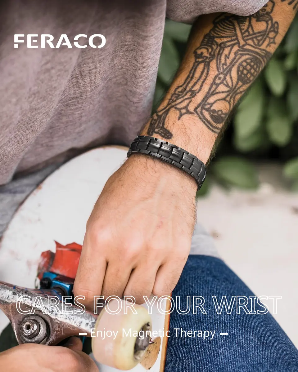 Feraco Gray Titanium Magnetic Bracelet for Men | 22 cm (8.66 inches) with 5000 Gauss Magnets - view 6