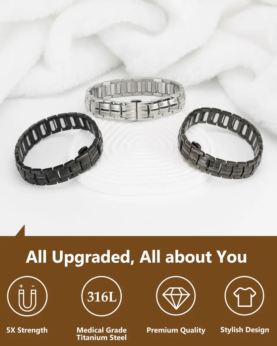 Feraco Gray Titanium Magnetic Bracelet for Men | 22 cm (8.66 inches) with 5000 Gauss Magnets - view 7