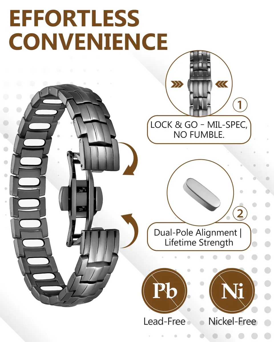 Feraco Gray Titanium Magnetic Bracelet for Men | 22 cm (8.66 inches) with 5000 Gauss Magnets - view 3
