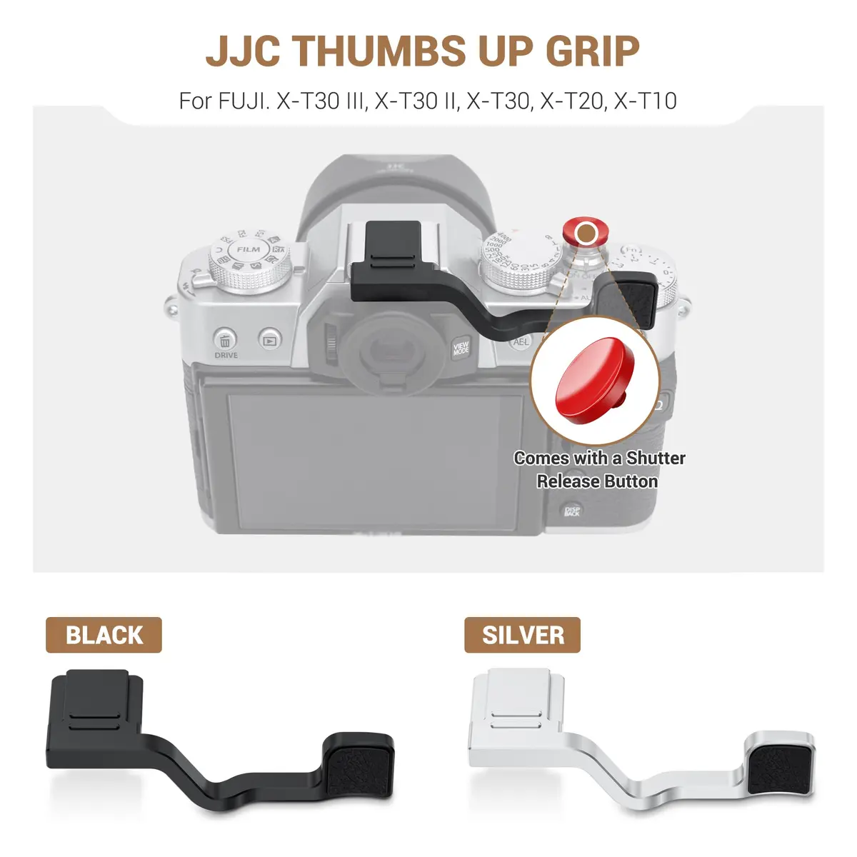 JJC Metal Thumb Grip & Shutter Button for Fuji X-T30 III II XT30 XT20,Black | Ergonomic Camera Accessory - view 2