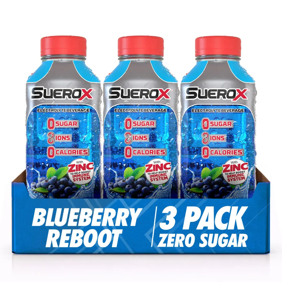 SueroX Sugar Free Electrolyte Drink, Blueberry Reboot, 21.3 Fl Oz | Zero Sugar Hydration & Recovery - main product image