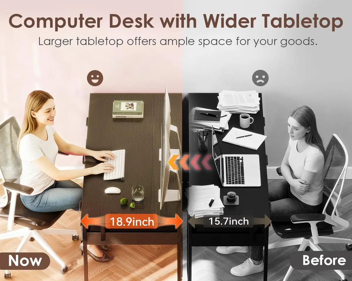 Casaottima 48 Inch Computer Desk with 6 Drawers | Reversible Storage Home Office Table in Black - view 5