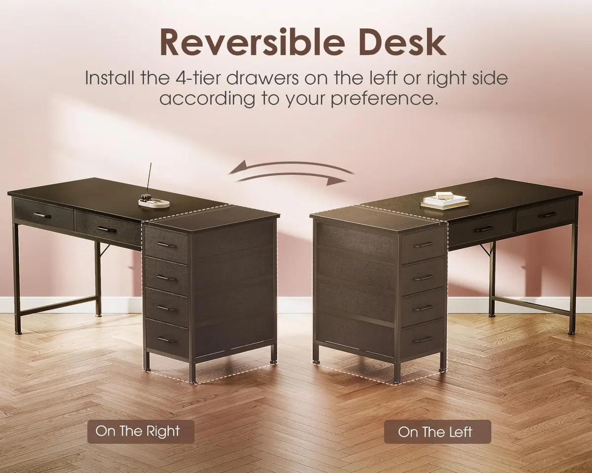 Casaottima 48 Inch Computer Desk with 6 Drawers | Reversible Storage Home Office Table in Black - view 7