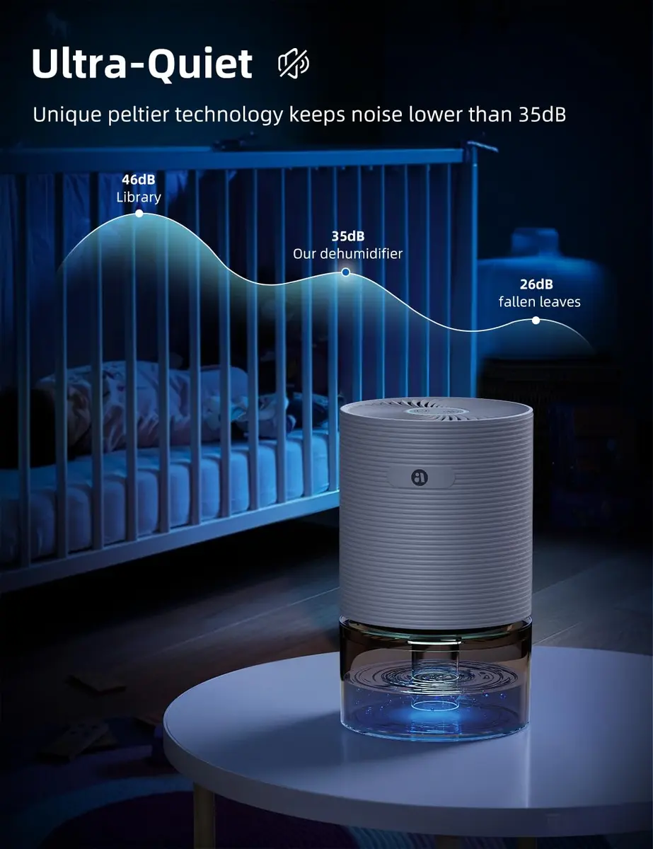 avylo 25oz Dehumidifier for Bedroom with Auto Shut Off, Ultra Quiet, White | Energy Saving, Compact & Safe - view 6