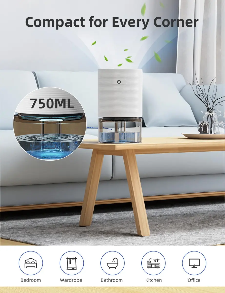 avylo 25oz Dehumidifier for Bedroom with Auto Shut Off, Ultra Quiet, White | Energy Saving, Compact & Safe - view 7