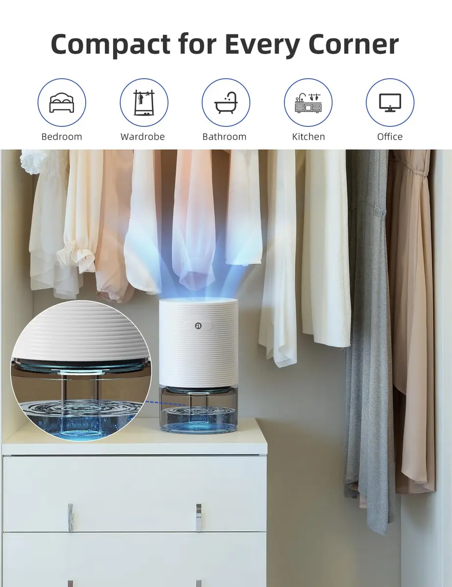 avylo 25oz Dehumidifier for Bedroom with Auto Shut Off, Ultra Quiet, White | Energy Saving, Compact & Safe - view 8