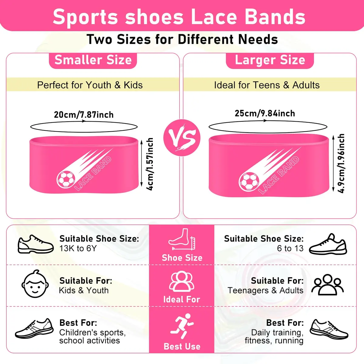 Patelai Pink 2 Pcs Soccer Lace Band Cleat Cover Youth Adult | Elastic Rubber for Secure Laces - view 2