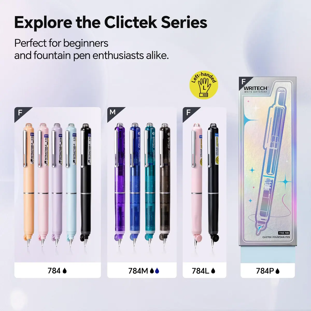 WRITECH Clictek Retractable Fountain Pen Fine Nib with 10 Black Ink Cartridges, 0.5mm Line Size | Smooth Writing for Students & Professionals - view 7