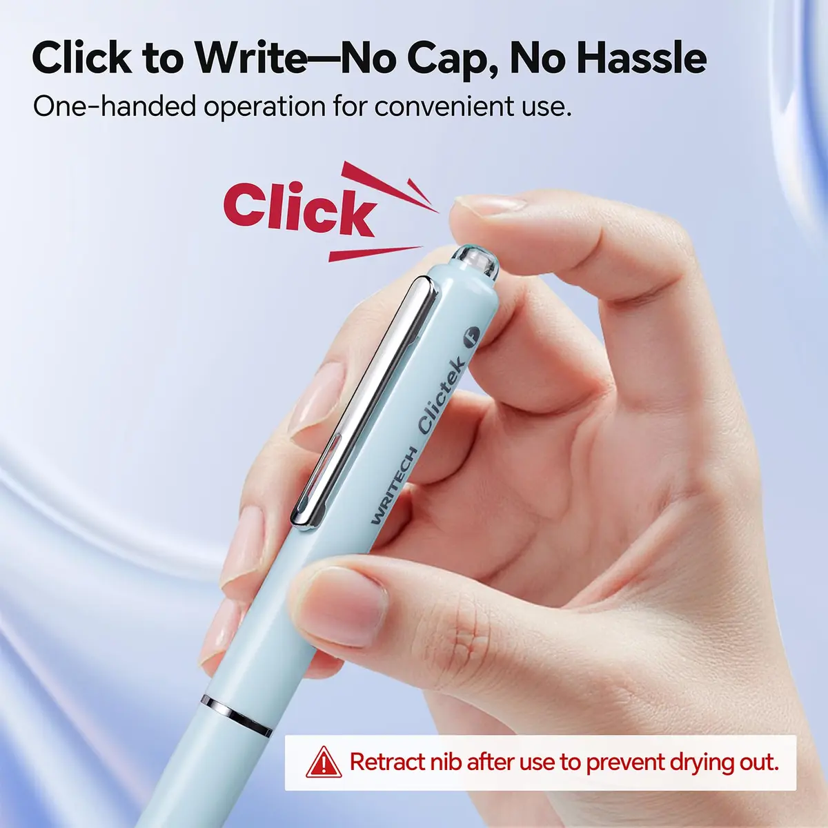 WRITECH Clictek Retractable Fountain Pen Fine Nib with 10 Black Ink Cartridges, 0.5mm Line Size | Smooth Writing for Students & Professionals - view 2