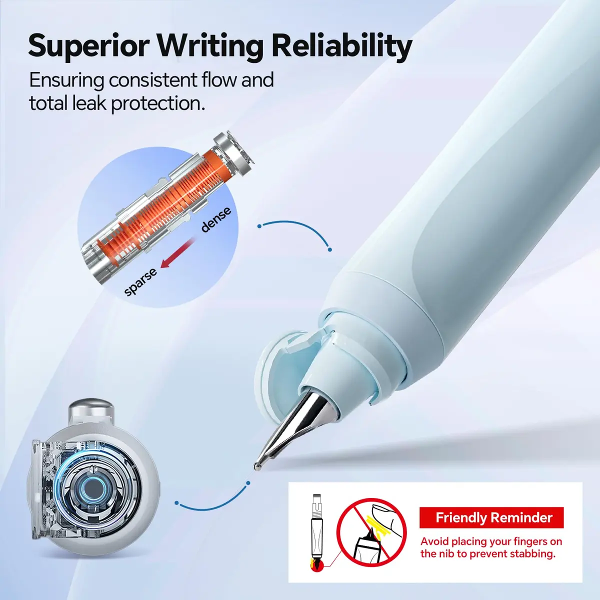 WRITECH Clictek Retractable Fountain Pen Fine Nib with 10 Black Ink Cartridges, 0.5mm Line Size | Smooth Writing for Students & Professionals - view 3