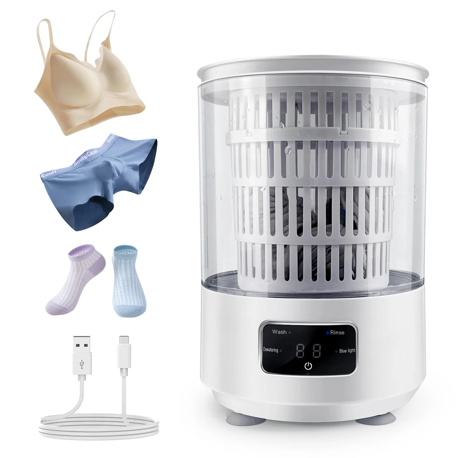 SUNHAIXIA Portable Mini Washing Machine with UV Light & Spin-Dry, 4L Capacity | 220V Compatible for Indian Homes - main product image