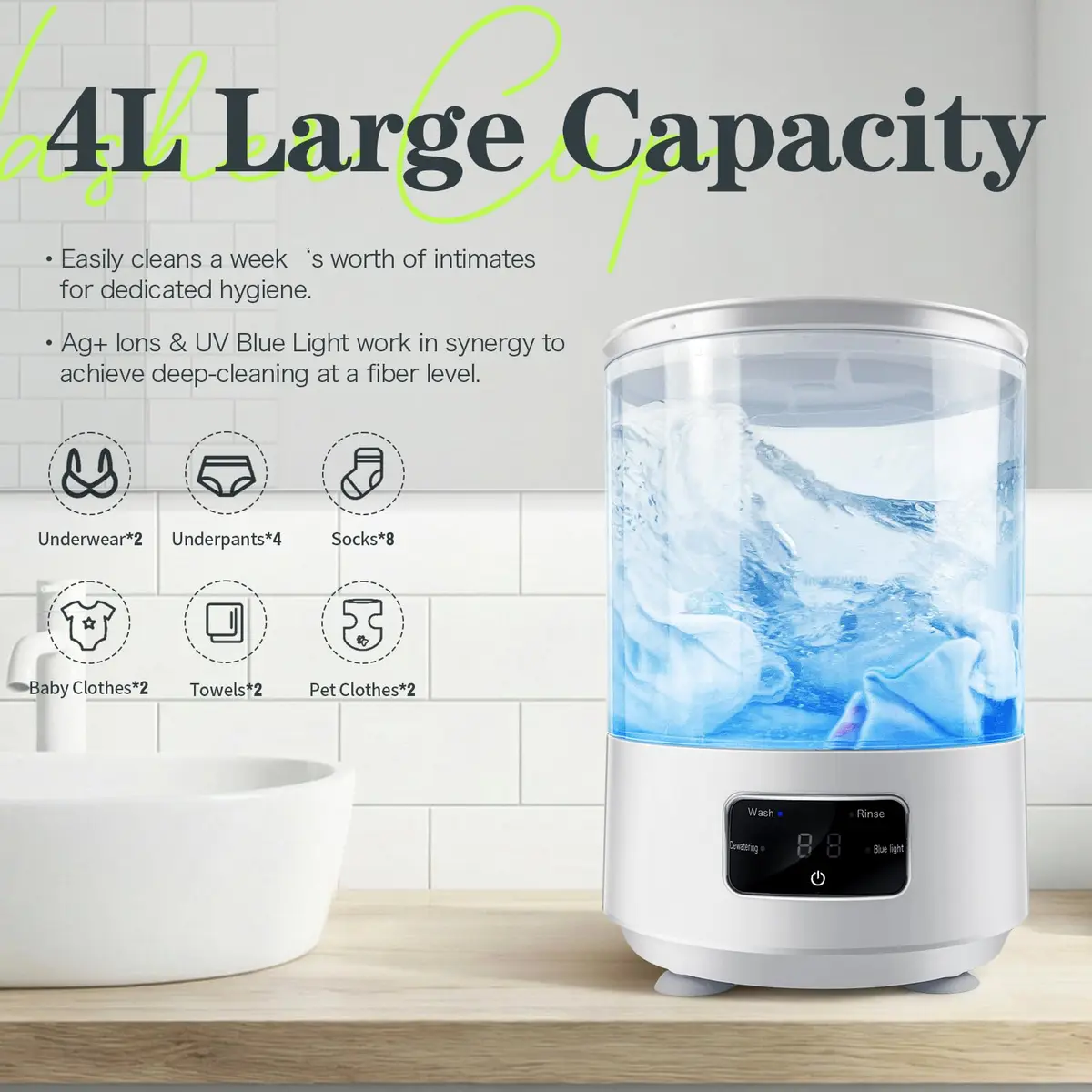 SUNHAIXIA Portable Mini Washing Machine 1L (0.26 Gal) | Imitation Hand Wash & UV Sterilization - view 3