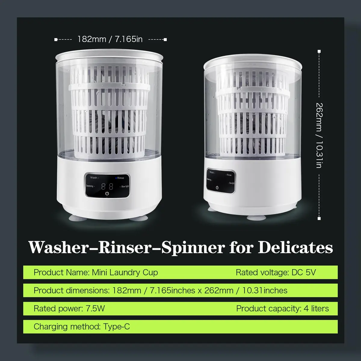 SUNHAIXIA Portable Mini Washing Machine 1L (0.26 Gal) | Imitation Hand Wash & UV Sterilization - view 4