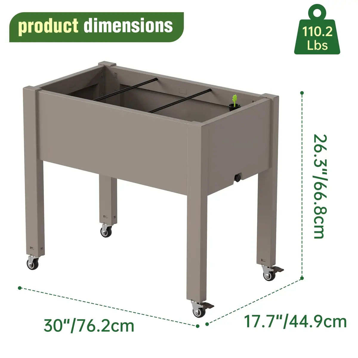 WTFGO Elevated Raised Garden Bed with Wheels, Planter Box, Gray-26.3" h | Weather-Resistant Resin Design - view 2