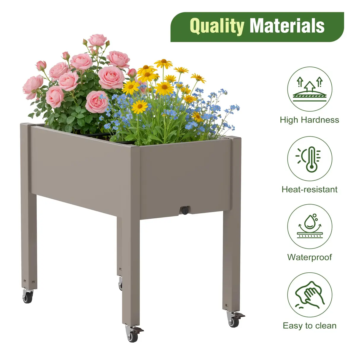 WTFGO Elevated Raised Garden Bed with Wheels, Planter Box, Gray-26.3" h | Weather-Resistant Resin Design - view 4