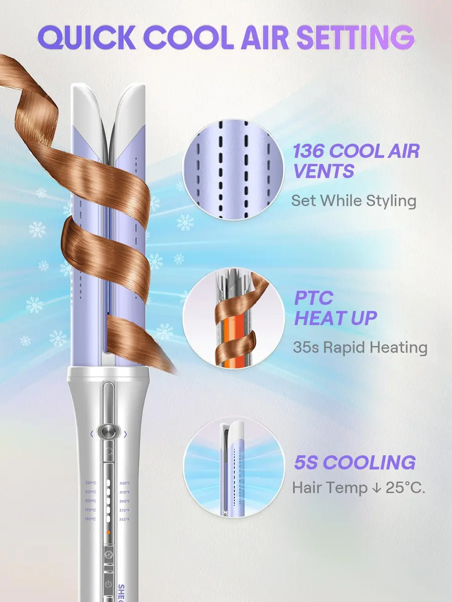 SHEGLAM One Touch Airflow Styler Pro 1.25 inch Automatic Rotating Curling Iron | 5 Temp Settings, Zero Burn Risk - view 6