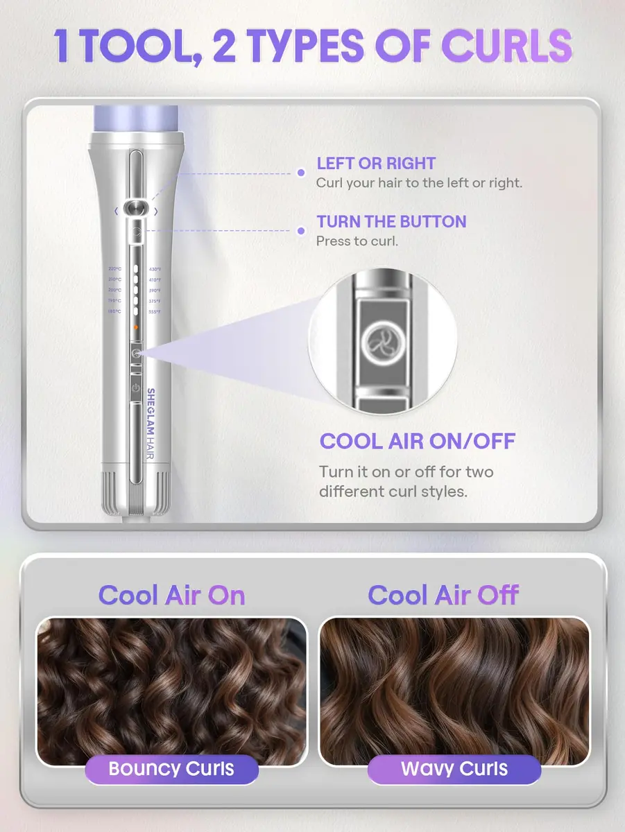 SHEGLAM One Touch Airflow Styler Pro 1.25 inch Automatic Rotating Curling Iron | 5 Temp Settings, Zero Burn Risk - view 7