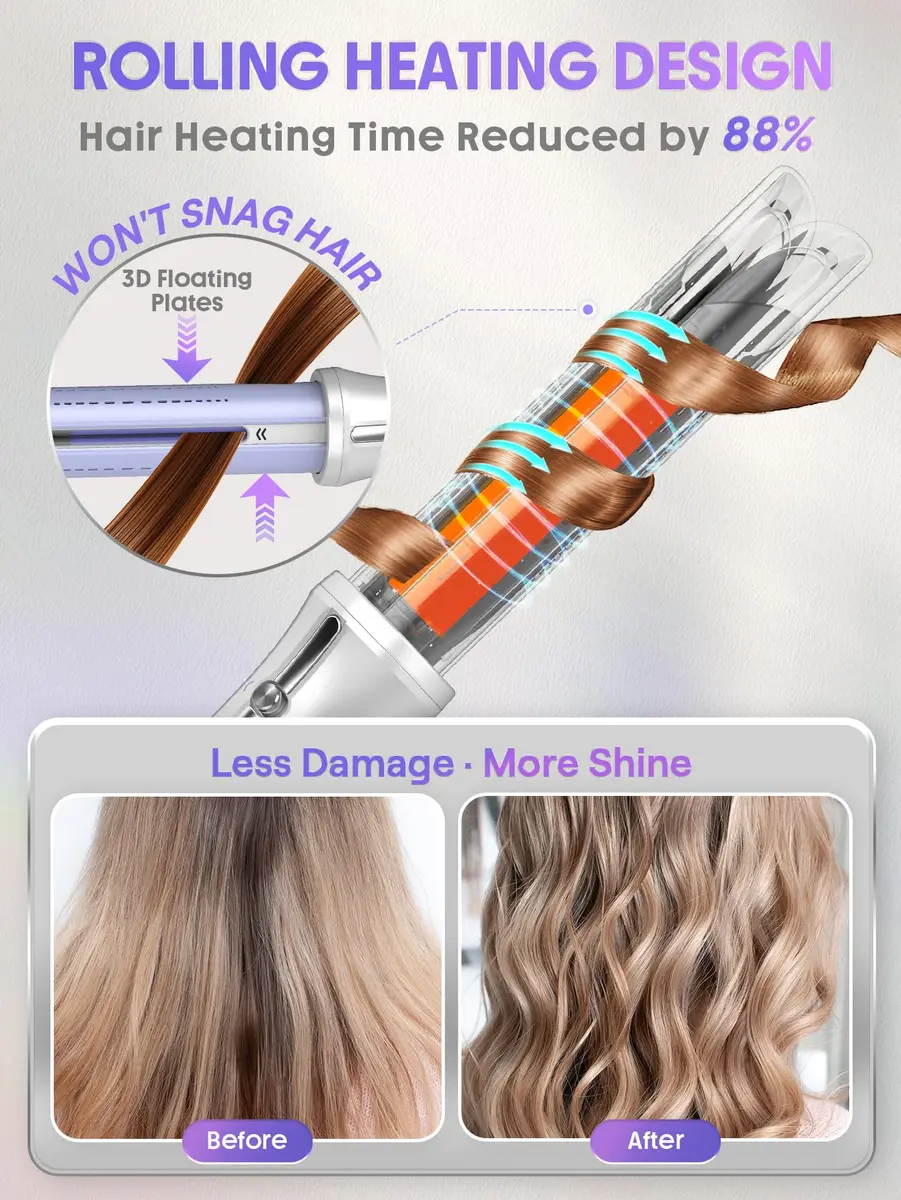 SHEGLAM One Touch Airflow Styler Pro 1.25 inch Automatic Rotating Curling Iron | 5 Temp Settings, Zero Burn Risk - view 8