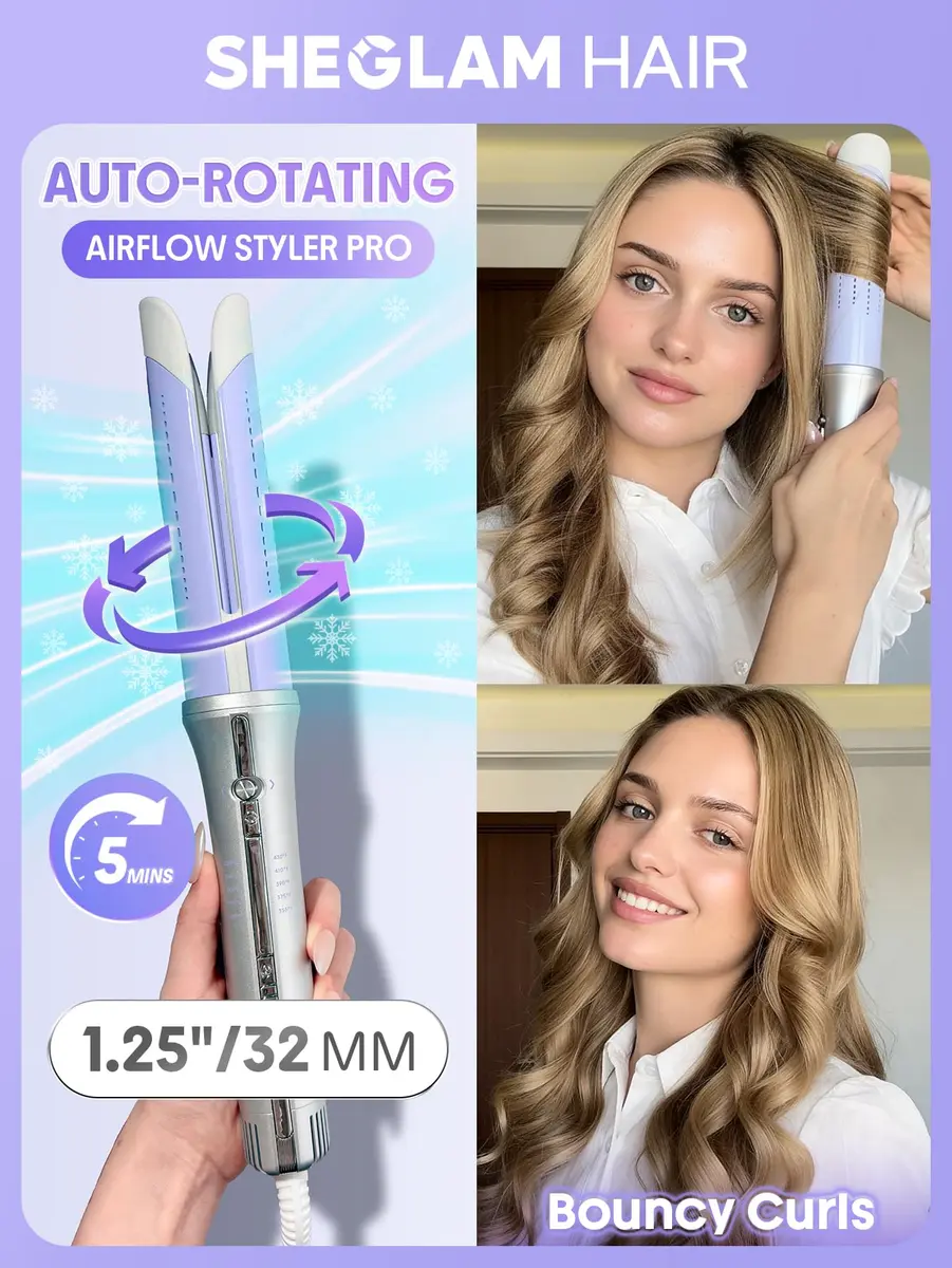 SHEGLAM One Touch Airflow Styler Pro 1.25 inch Automatic Rotating Curling Iron | 5 Temp Settings, Zero Burn Risk - view 2