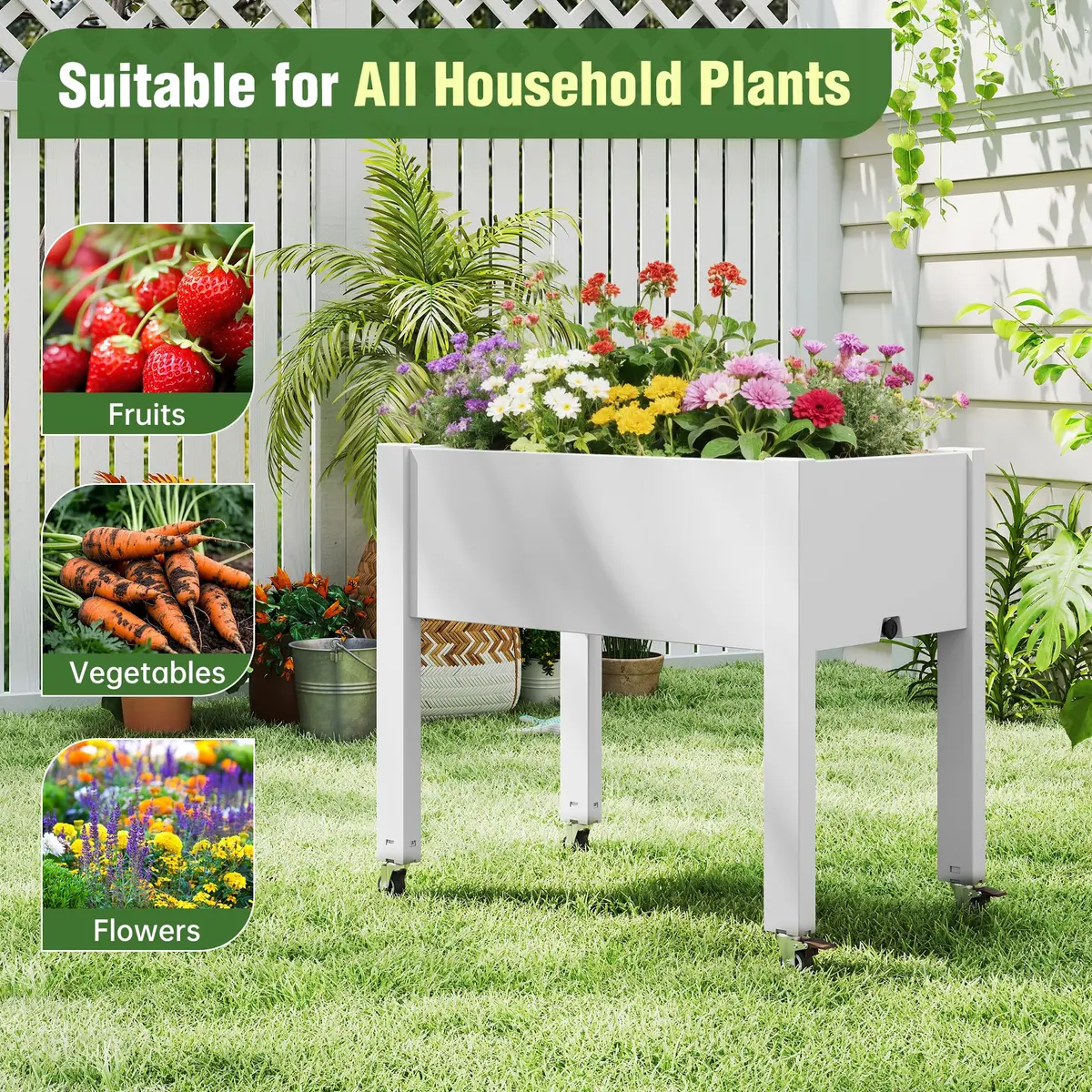 WTFGO Elevated Raised Garden Bed with Wheels, Planter Box, Ashen-26.3" h | Durable Resin, Easy to Move & Assemble - view 5
