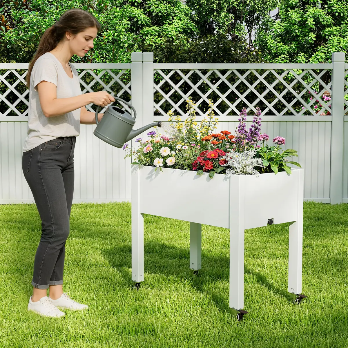WTFGO Elevated Raised Garden Bed with Wheels, Planter Box, Ashen-26.3" h | Durable Resin, Easy to Move & Assemble - view 6
