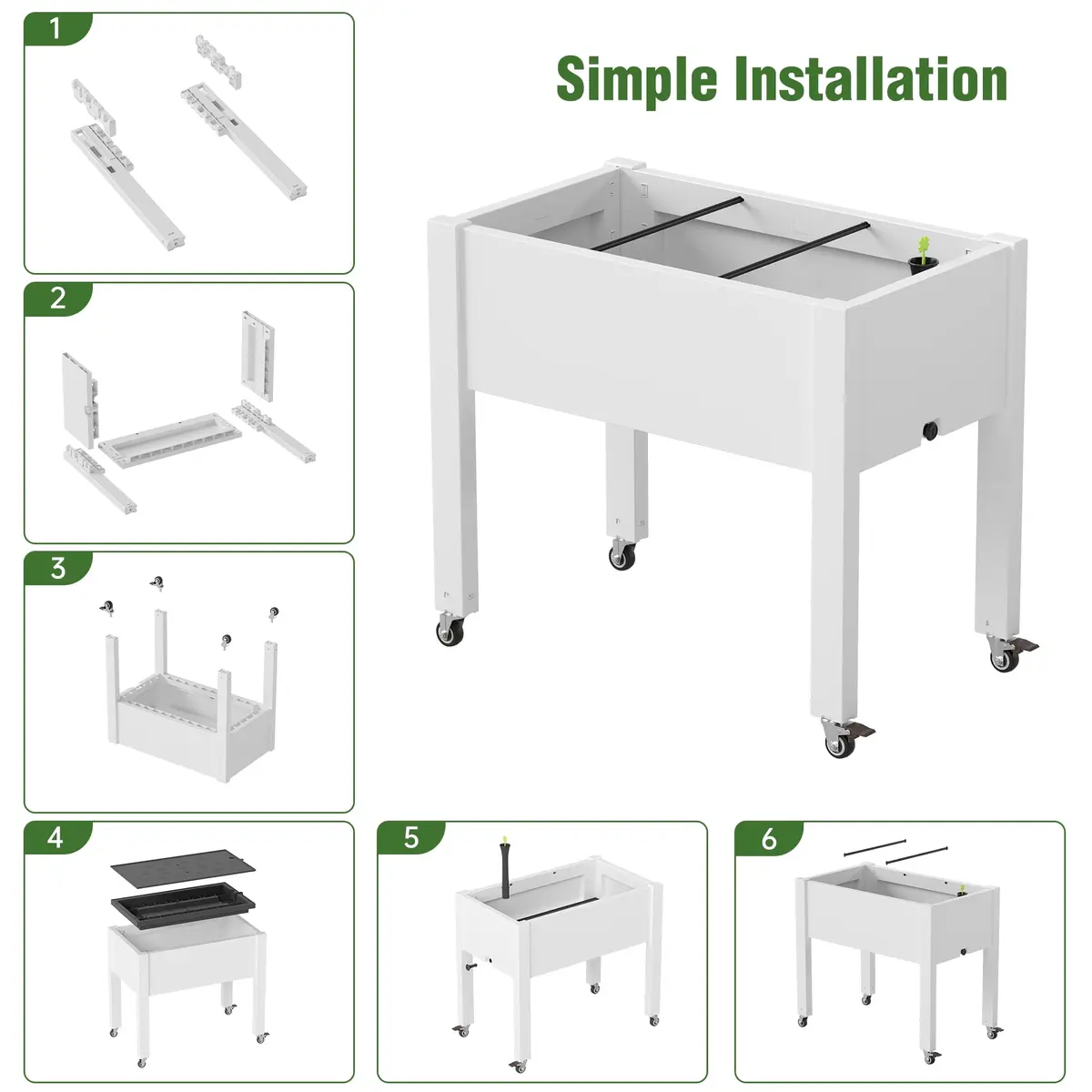 WTFGO Elevated Raised Garden Bed with Wheels, Planter Box, Ashen-26.3" h | Durable Resin, Easy to Move & Assemble - view 7