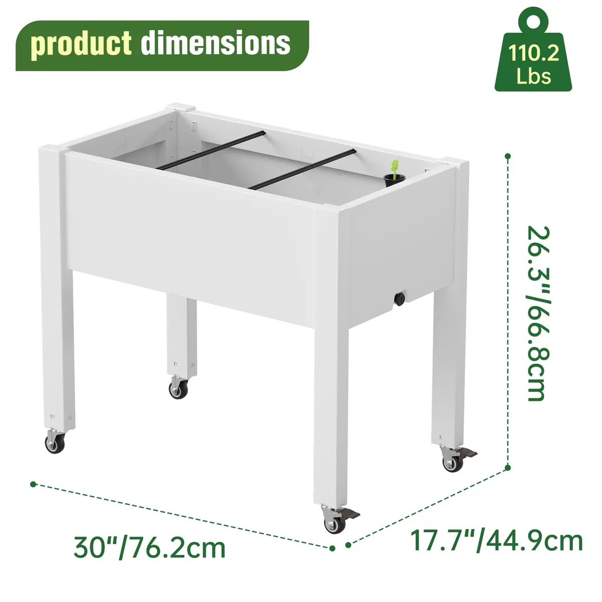 WTFGO Elevated Raised Garden Bed with Wheels, Planter Box, Ashen-26.3" h | Durable Resin, Easy to Move & Assemble - view 2