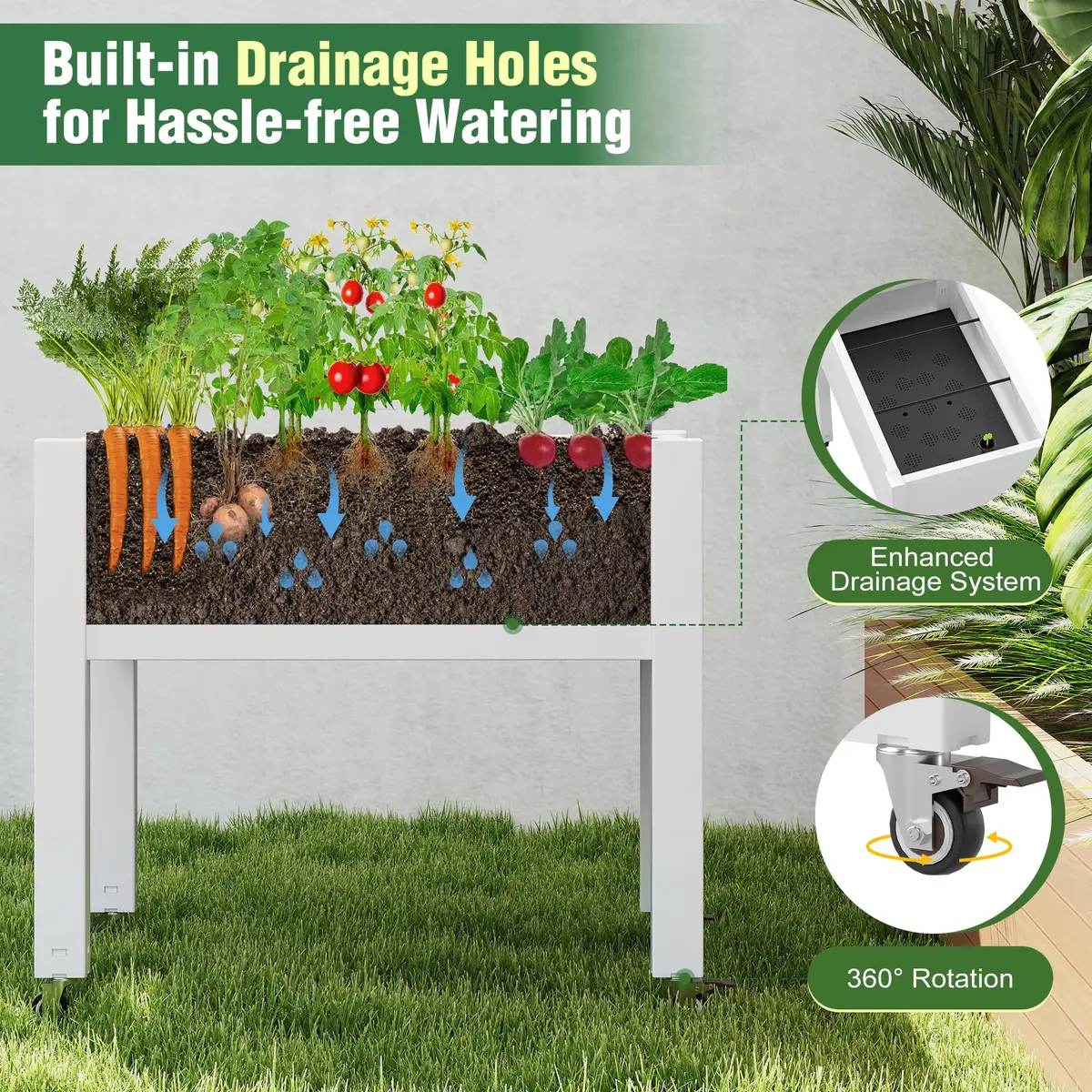 WTFGO Elevated Raised Garden Bed with Wheels, Planter Box, Ashen-26.3" h | Durable Resin, Easy to Move & Assemble - view 3
