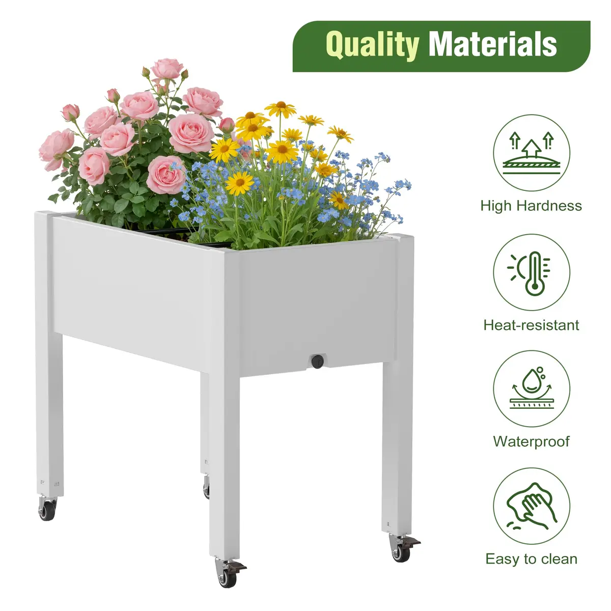 WTFGO Elevated Raised Garden Bed with Wheels, Planter Box, Ashen-26.3" h | Durable Resin, Easy to Move & Assemble - view 4