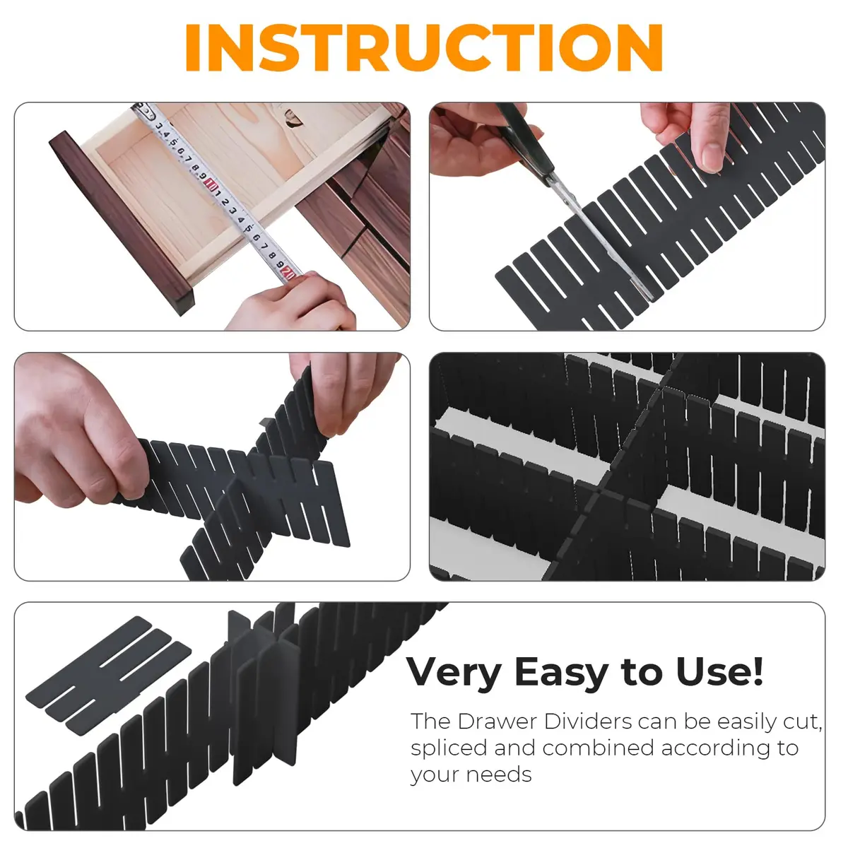 ALBAD Adjustable Drawer Dividers 8-Pack | Cut-to-Fit Plastic Organizer Strips for Kitchen & Home - view 3