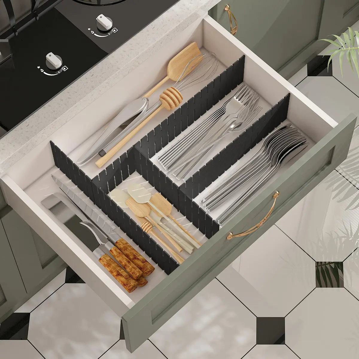 ALBAD Adjustable Drawer Dividers 8-Pack | Cut-to-Fit Plastic Organizer Strips for Kitchen & Home - view 4