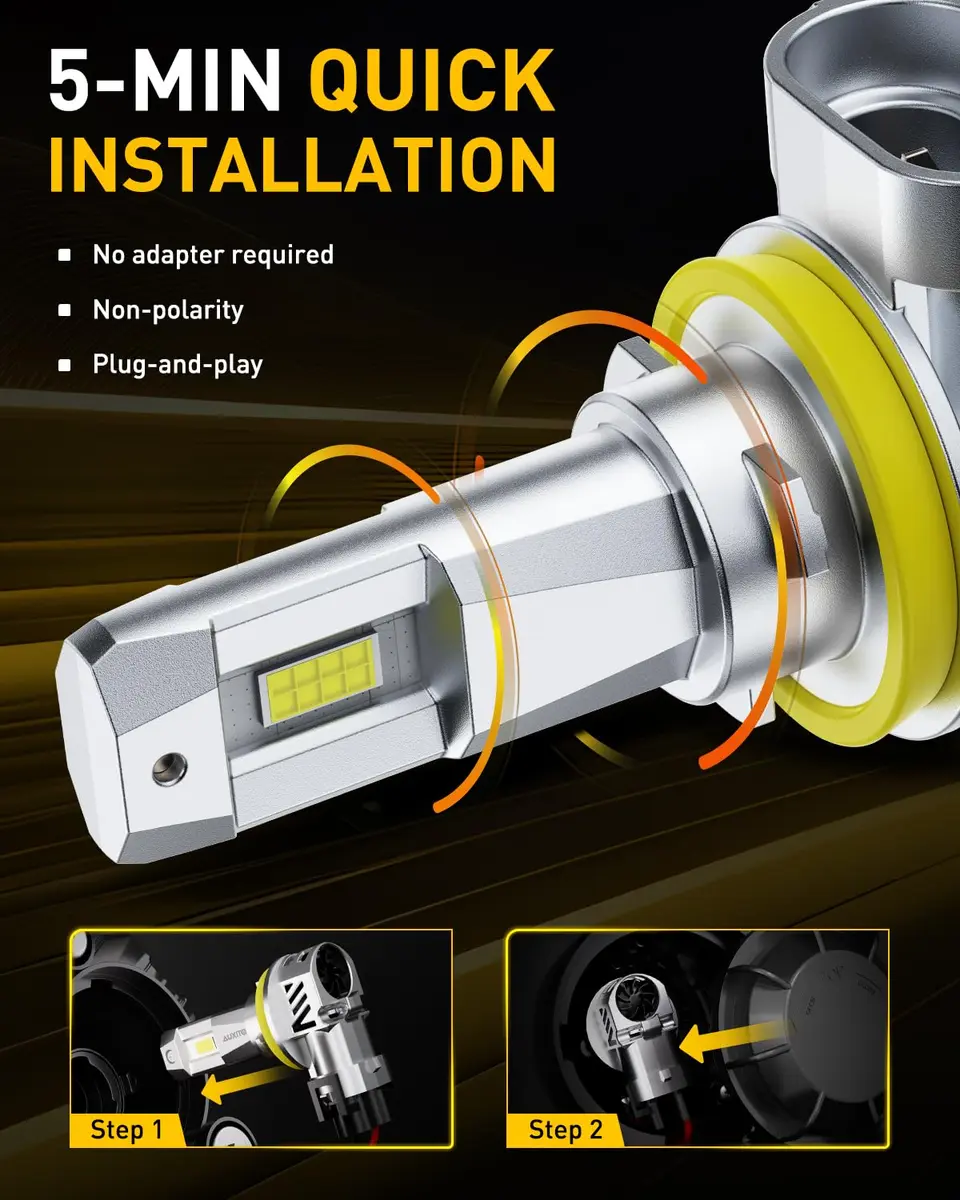 AUXITO Upgraded H11/H8/H9 LED Headlight Bulbs 60,000LM 6500K Cool White 2-Pack | Plug-and-Play Halogen Replacement - view 4