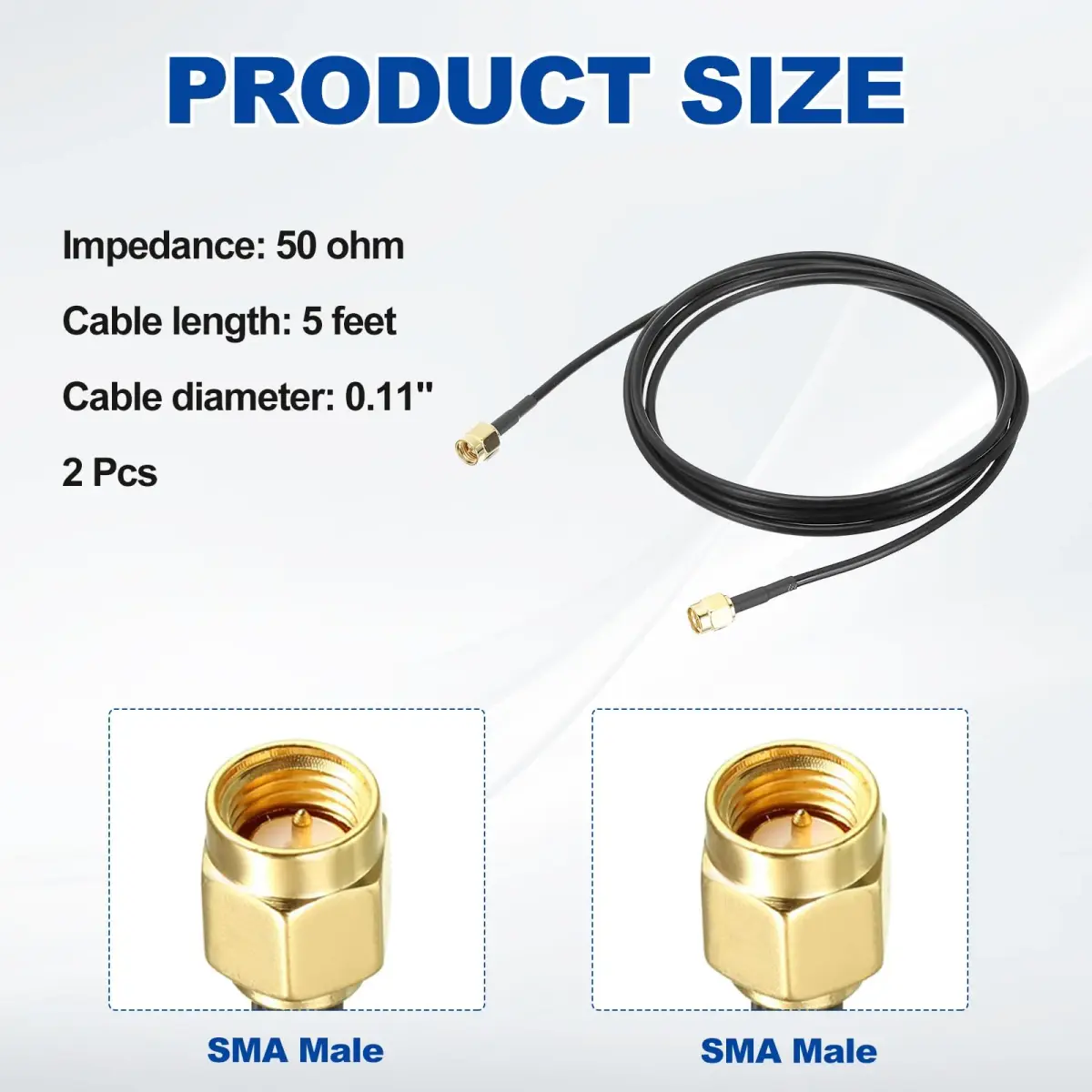 uxcell SMA Male to SMA Male Coaxial Cable 5 Feet RG174 2pcs | 50 Ohm Low Loss Extension - view 2
