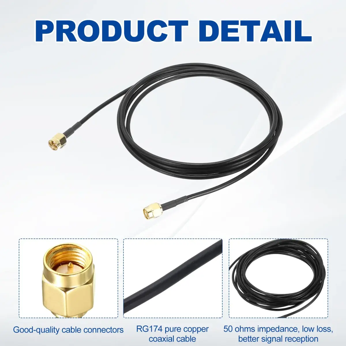 uxcell SMA Male to SMA Male Coaxial Cable 5 Feet RG174 2pcs | 50 Ohm Low Loss Extension - view 4