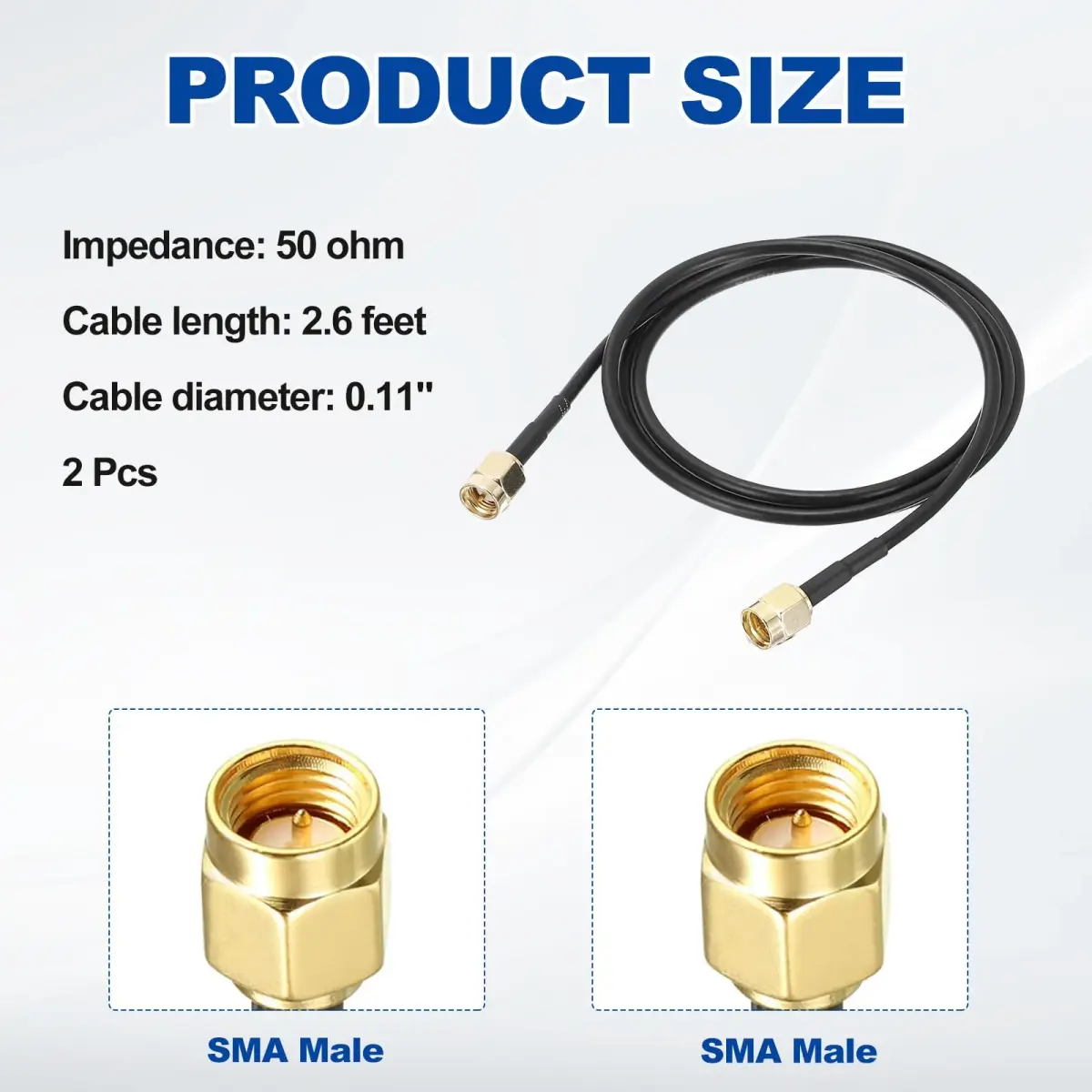 uxcell SMA Male to SMA Male Coaxial Cable 2 x 0.79m (2.6 Feet) RG174 50 Ohm | Low Loss Extension Cable - view 2