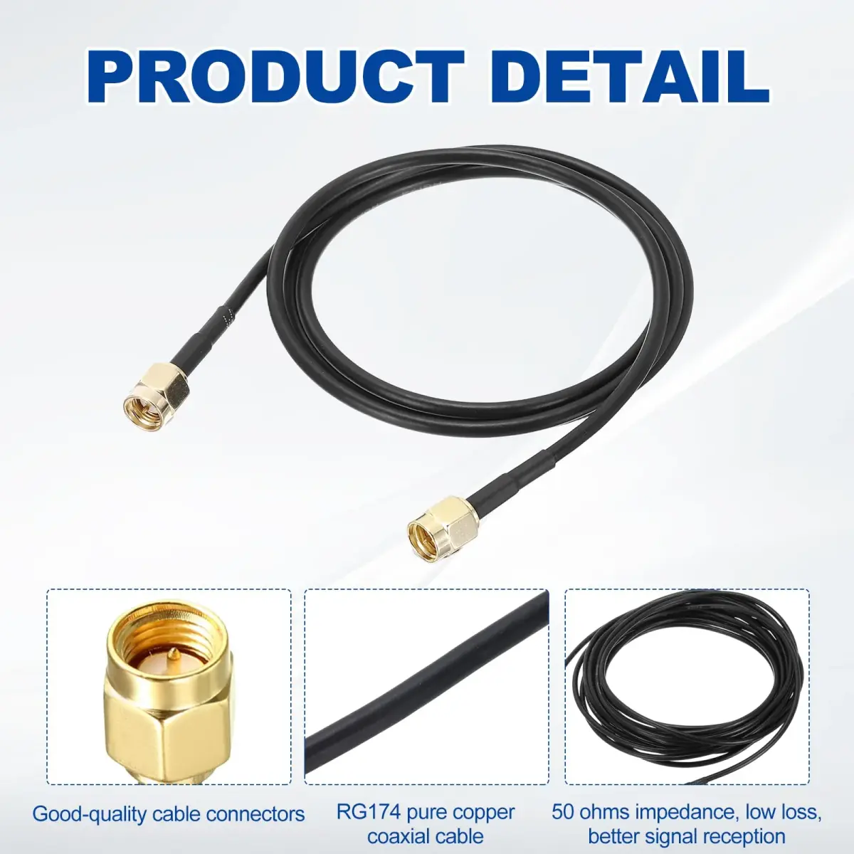 uxcell SMA Male to SMA Male Coaxial Cable 2 x 0.79m (2.6 Feet) RG174 50 Ohm | Low Loss Extension Cable - view 4