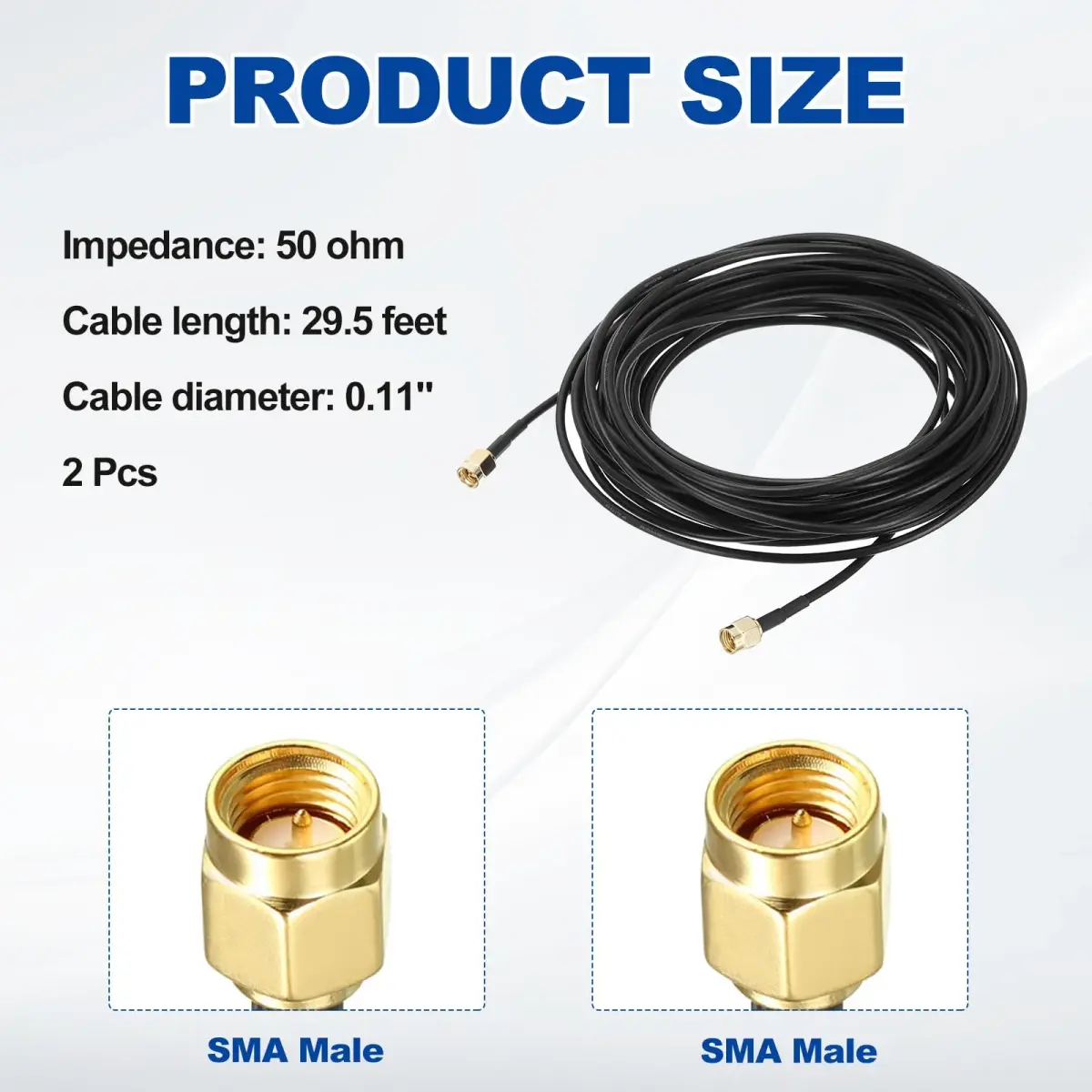 uxcell SMA Male to SMA Male Coaxial Cable 29.5 Feet (9m) RG174 50 Ohm 2-Pack | Low Loss Extension for Routers & Antennas - view 2