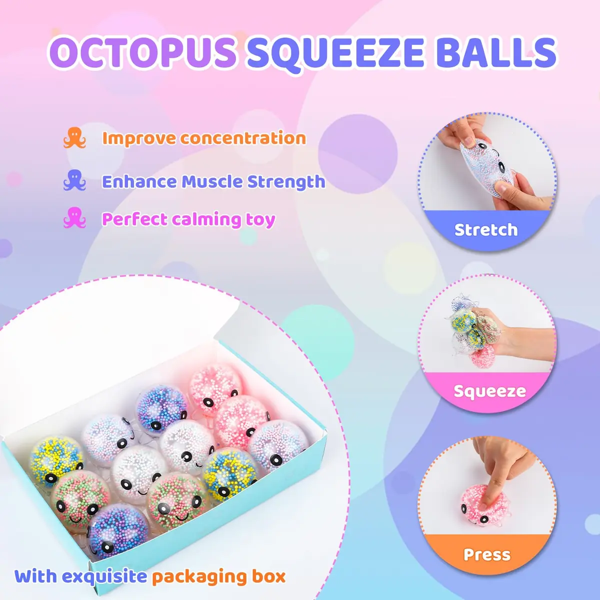 VESPRO 24 Pack Octopus Stress Balls Set for Adults | Fidget Toy for Anxiety Relief & Habit Correction - view 4