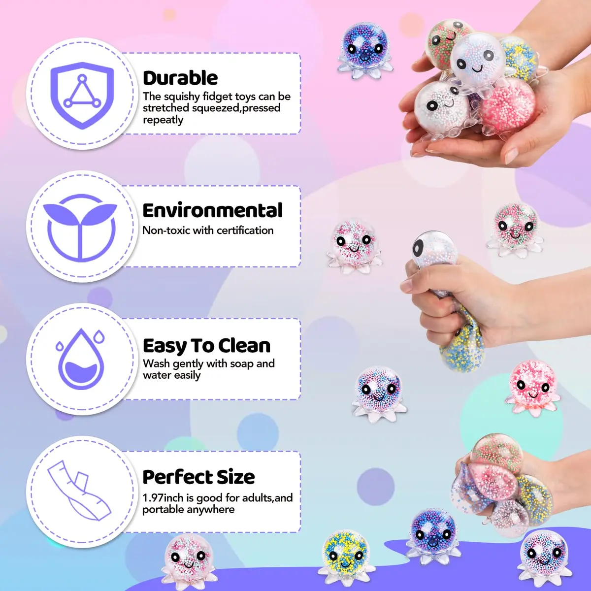 VESPRO 24 Pack Octopus Stress Balls Set for Adults | Fidget Toy for Anxiety Relief & Habit Correction - view 5