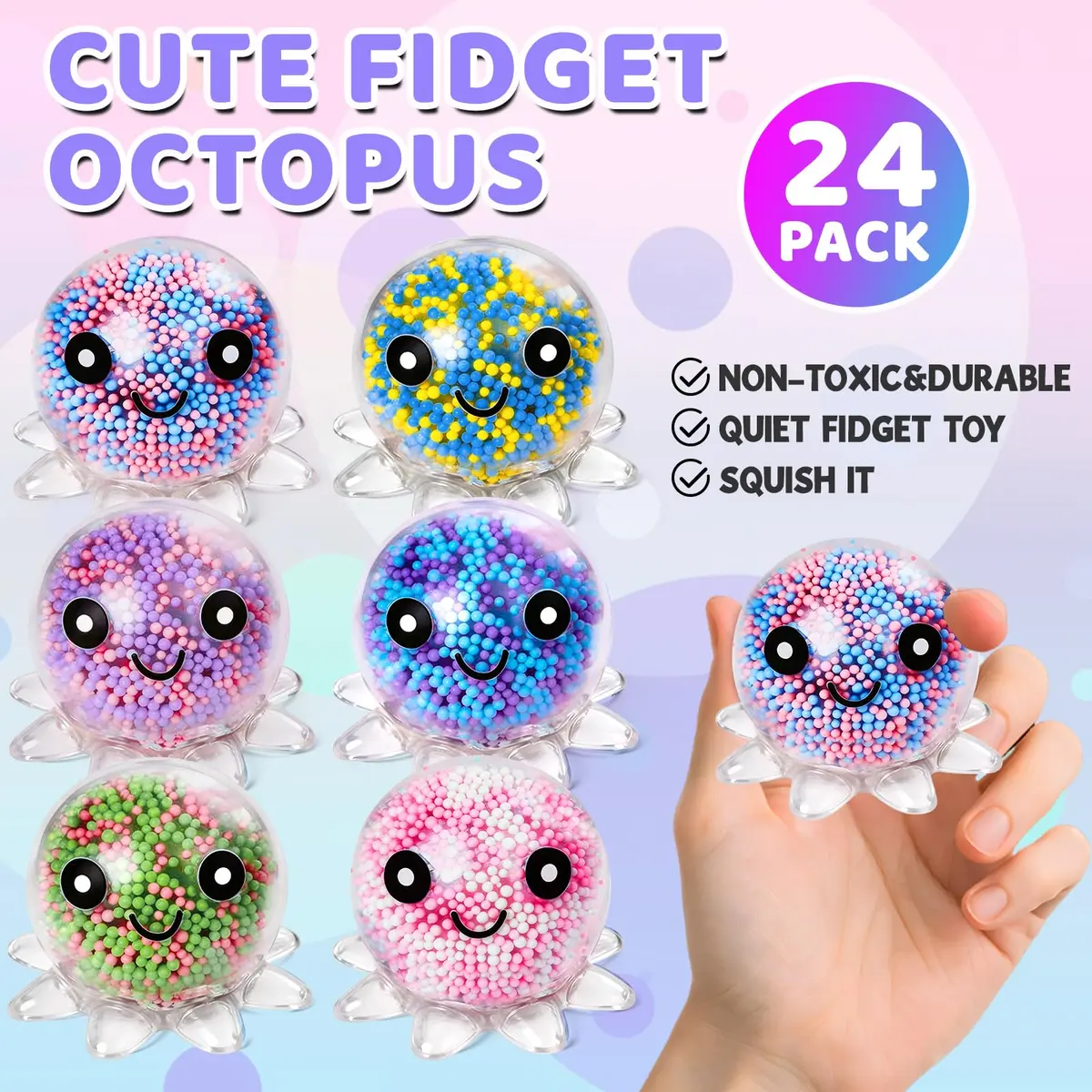 VESPRO 24 Pack Octopus Stress Balls Set for Adults | Fidget Toy for Anxiety Relief & Habit Correction - view 2